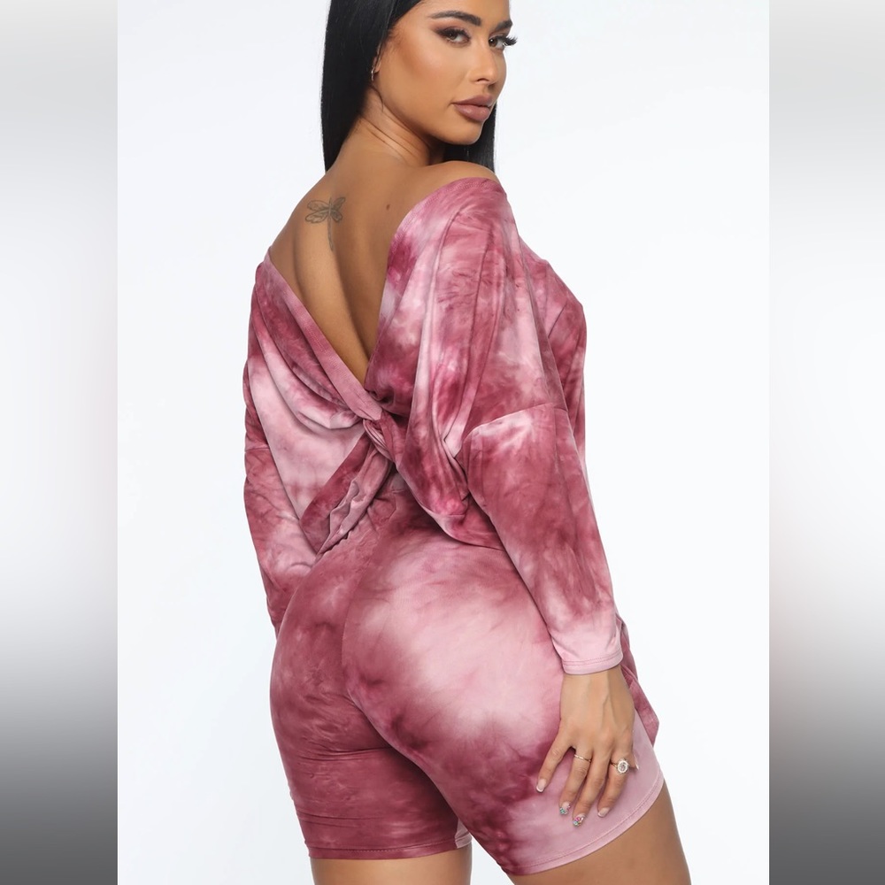 Fashion Nova Tie Dye Comfort Set Burgundy XS